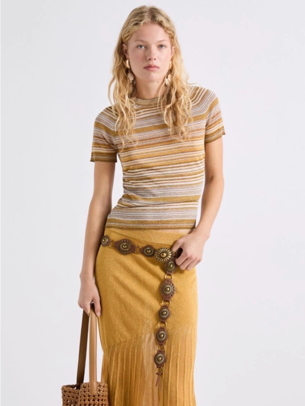 MARELLA Lurex Striped Short Sleeve Knit Top